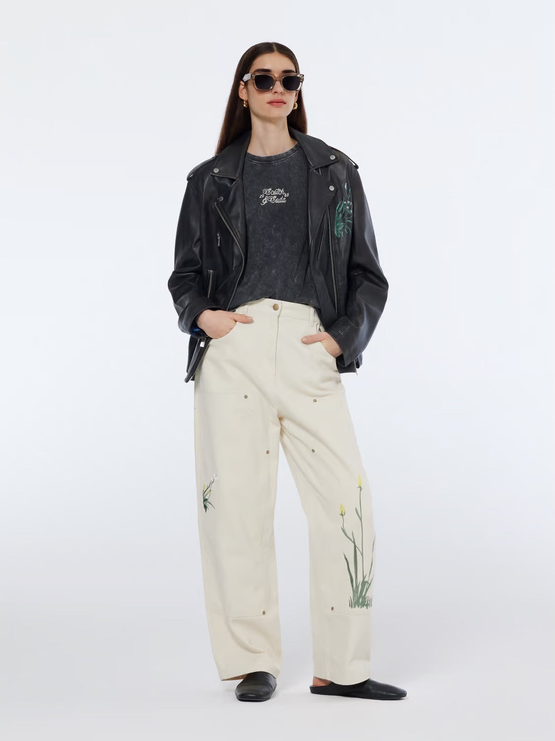 Raine Embroidered High Rise Denim In Soft Ice