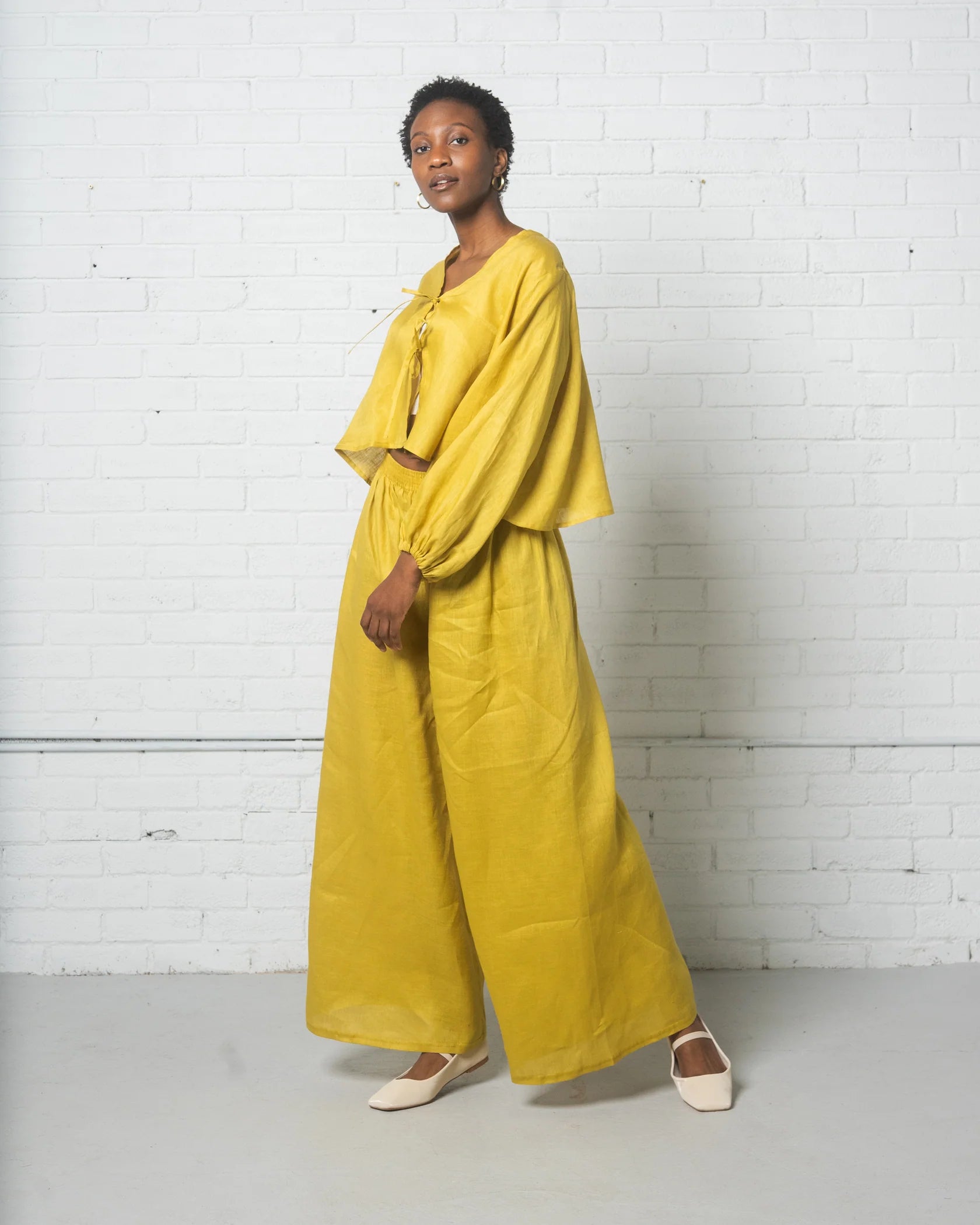 Linen Lounge Pant In Chartreuse