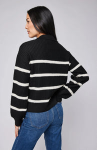 Beckett Collared Stripe Sweater In Black & White