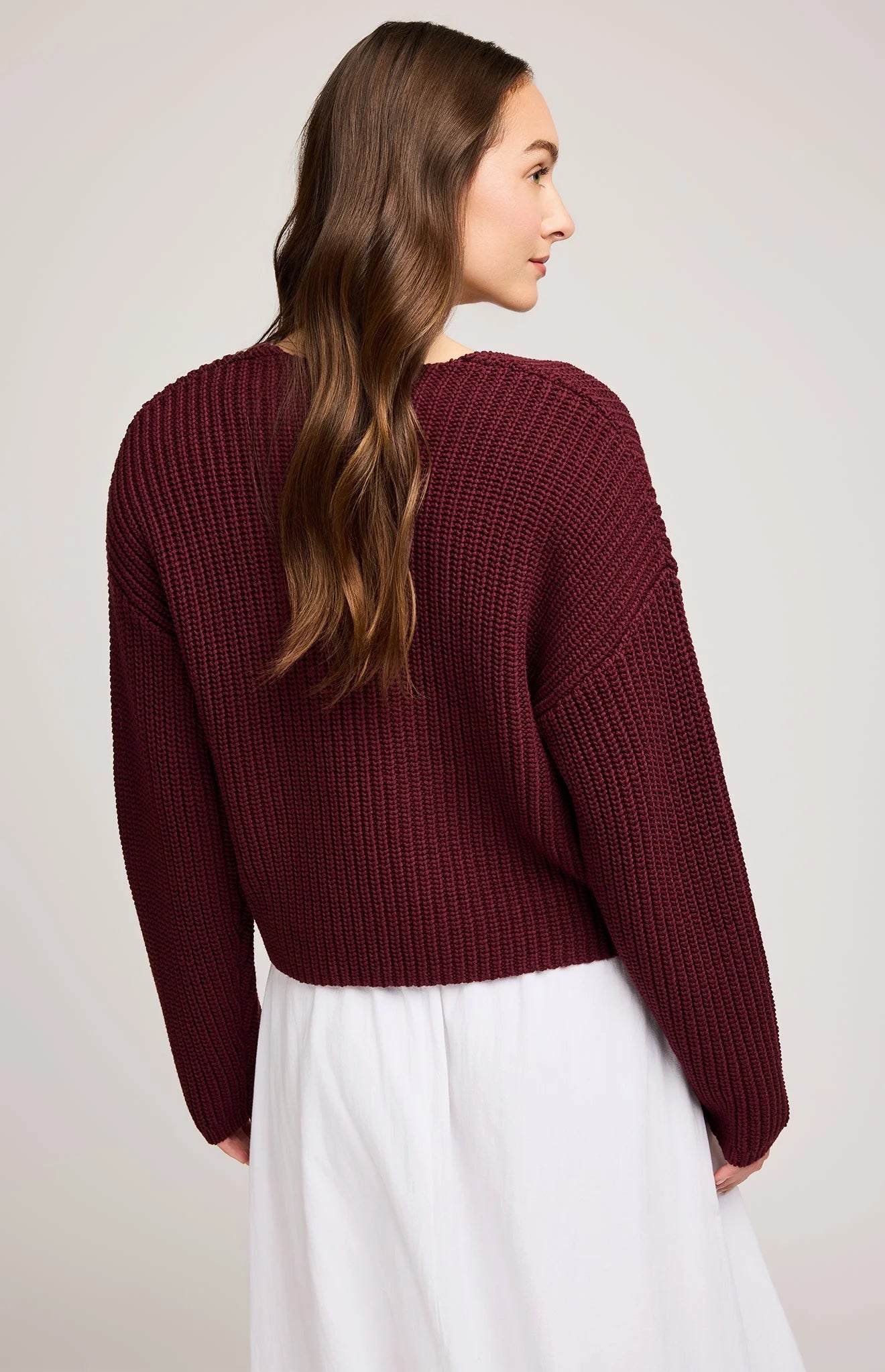 Spencer V-Neck Knit Sweater In Merlot