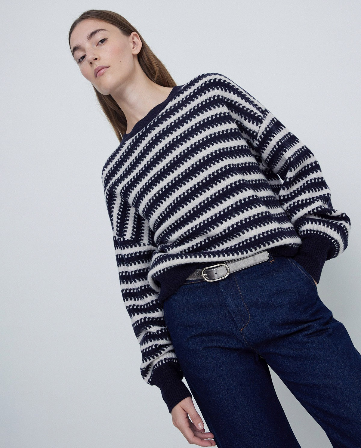 Daffy Stitch Stripe Sweater In Navy