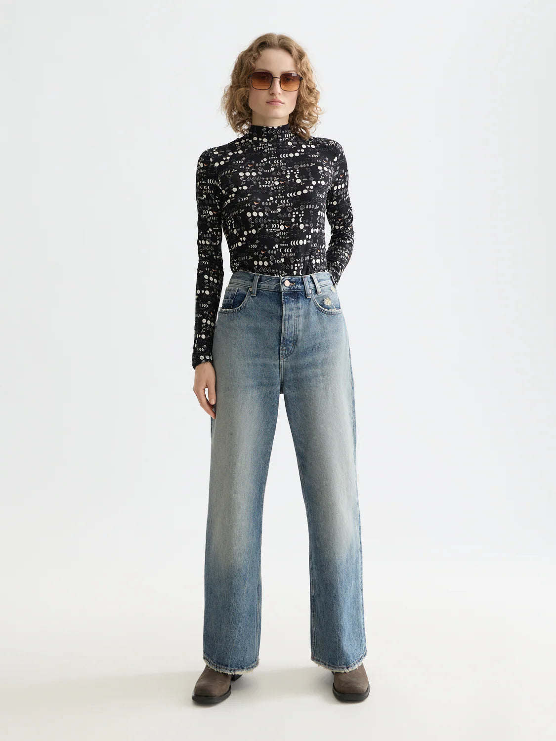 All Over Printed Mock Neck In Moon Gardening