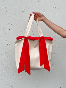 Bunny Tote In Bone Twill & Red Poplin