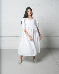 Linen Babydoll Dress in White