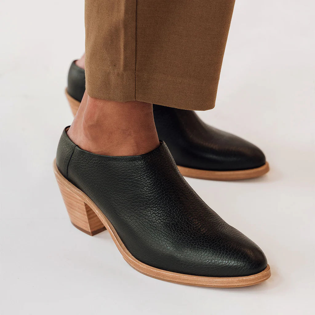 The Heeled Mule In Black Pebble