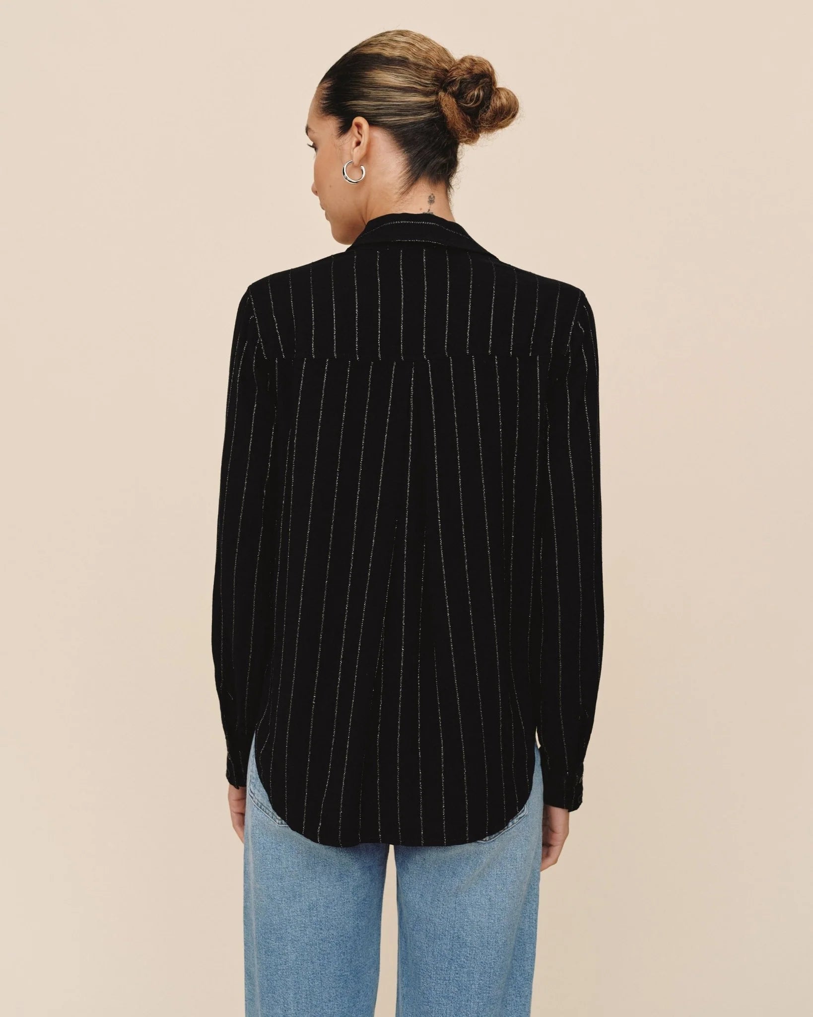 Clean Shirt In Black Lurex Stripe
