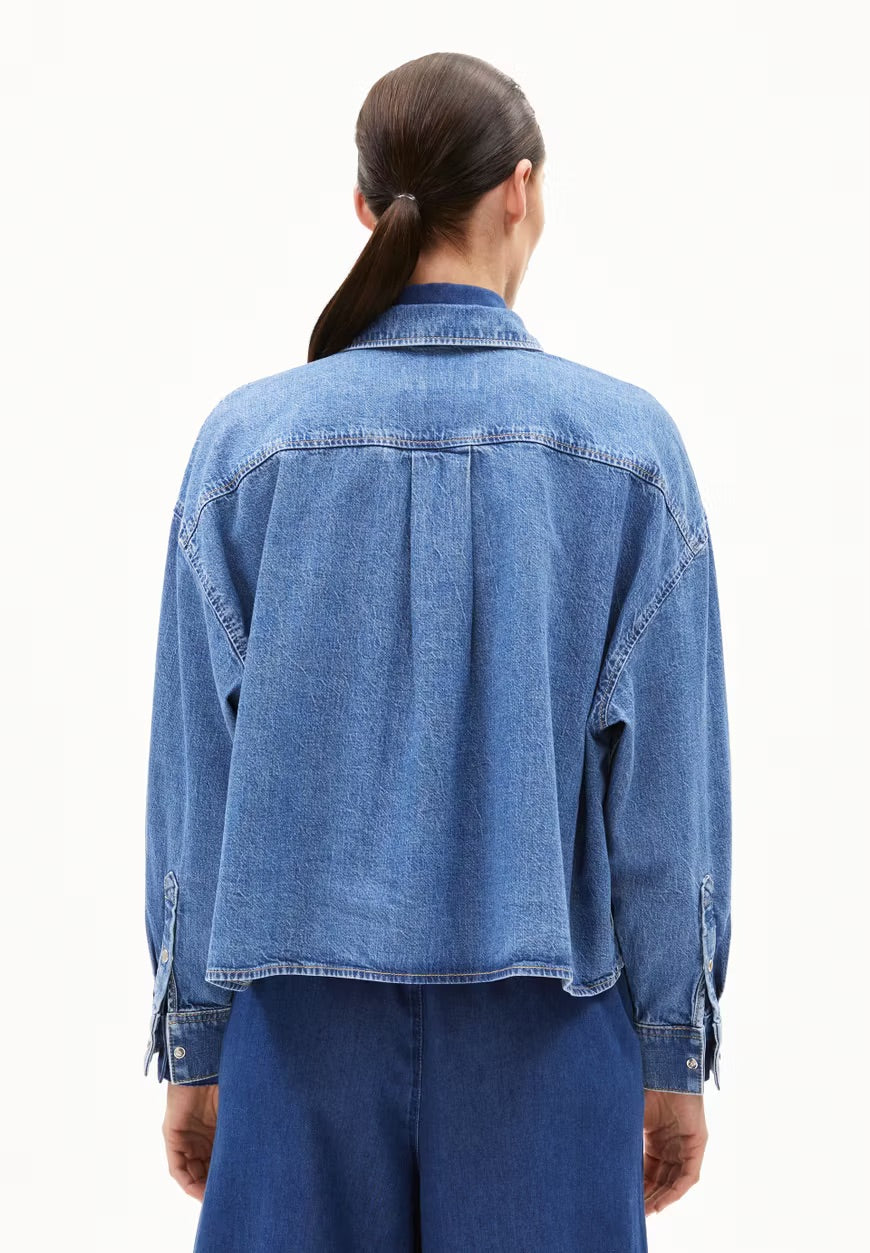 Nalaani Denim Blouse In Mid Blue