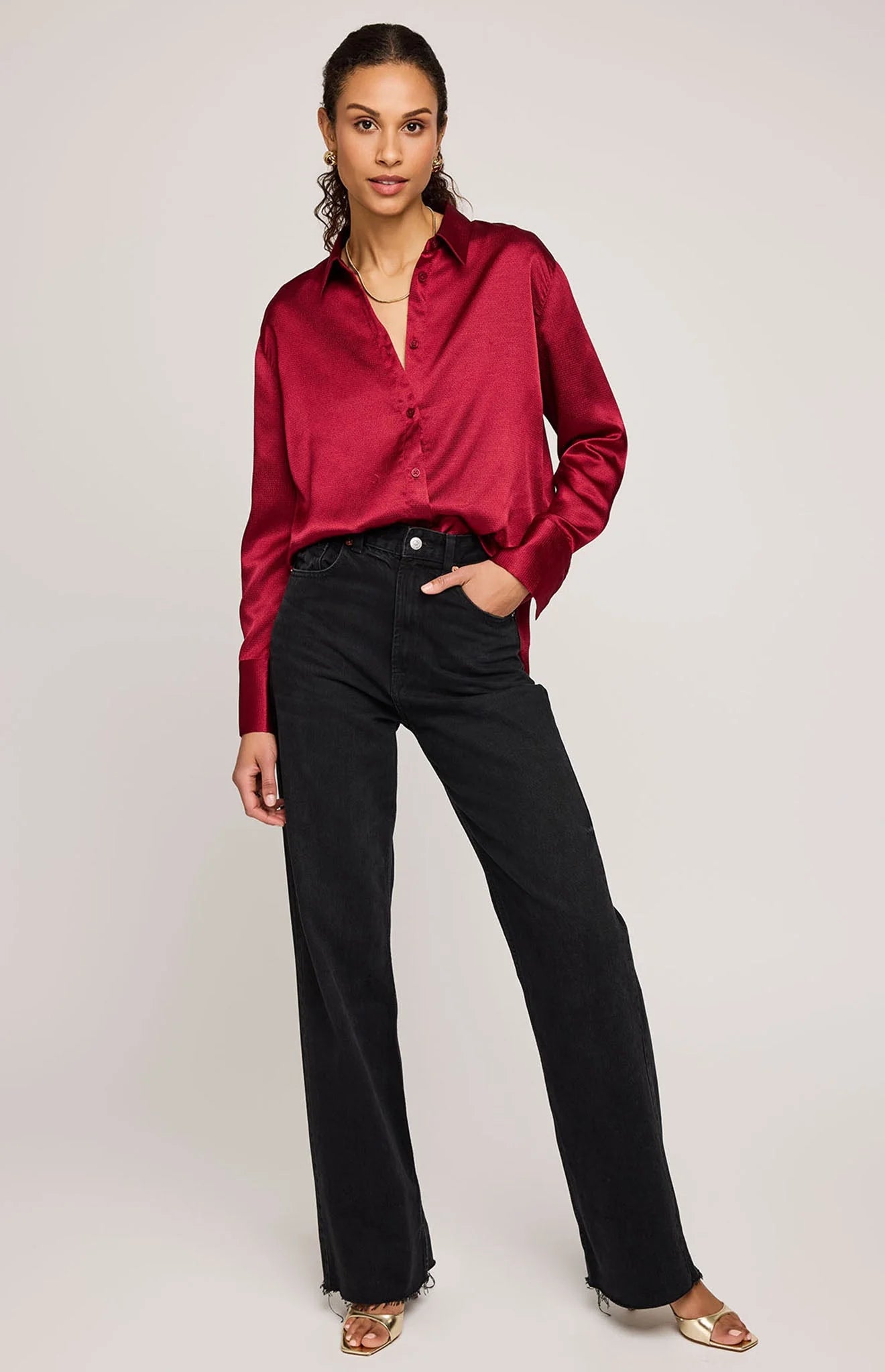 Simone Button Down In Crimson