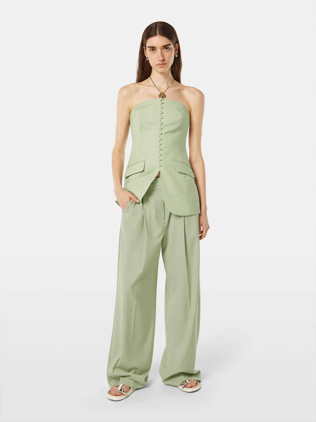 Rose High Rise Wide Leg Trousers In Pistachio