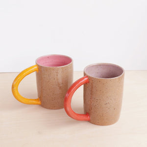 Handmade Ceramic Colourblock Mug In Pink & Orange