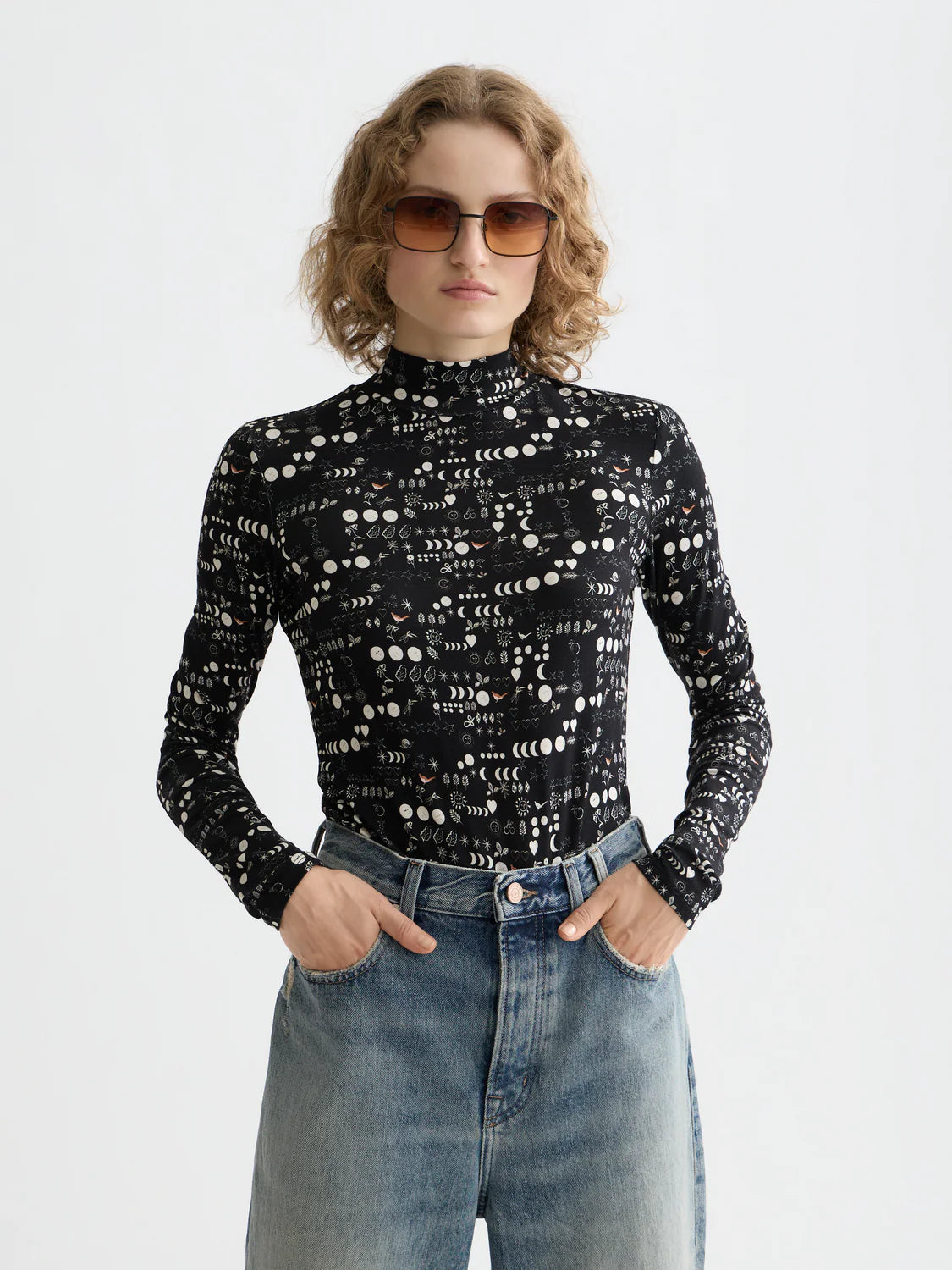 All Over Printed Mock Neck In Moon Gardening