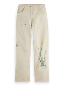 Raine Embroidered High Rise Denim In Soft Ice