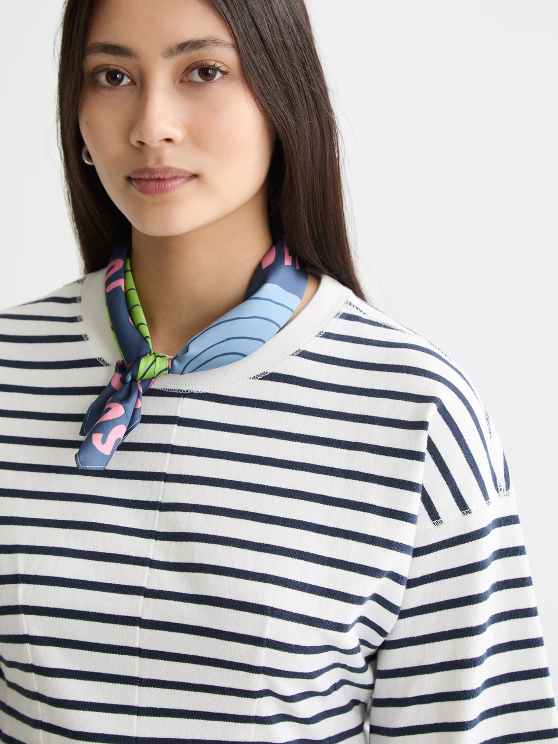 Washed Stripe Breton Top In Navy White