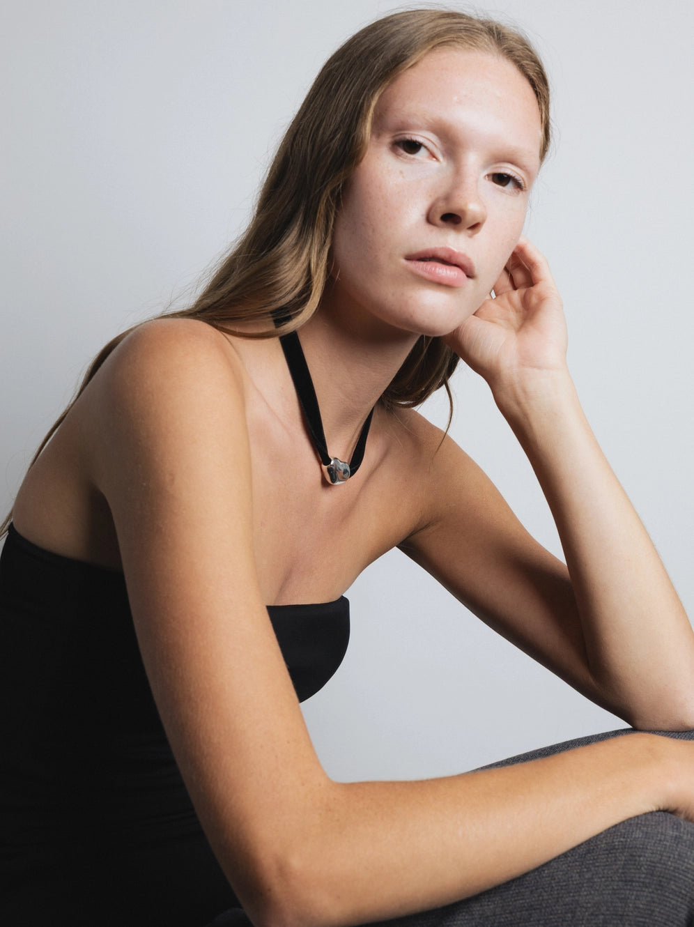 Bean Pendant Necklace On Velvet Chord