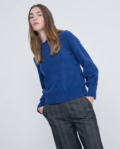 Nina Collared Knit Sweater In Blue