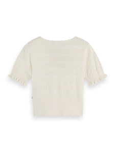 Pointelle Stitch Knit Top In Soft Ice