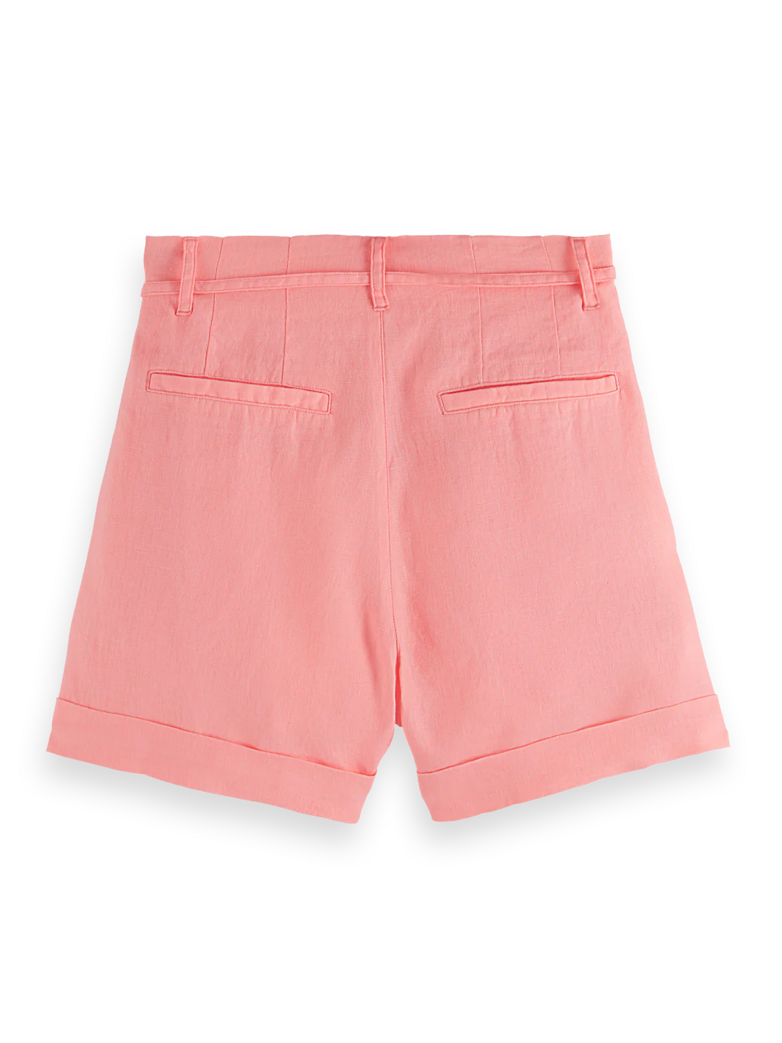 High Rise Linen Shorts In Neon Coral
