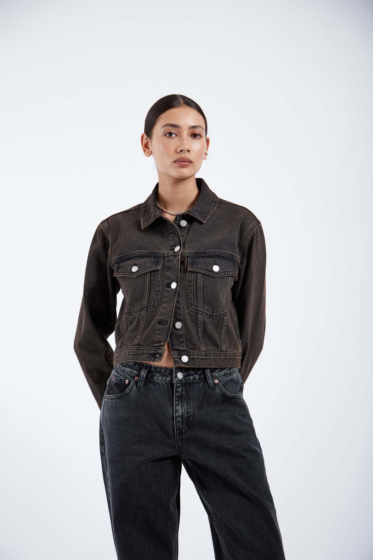 Becky Denim Jacket In Jet Brown