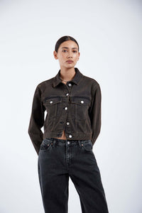 Becky Denim Jacket In Jet Brown