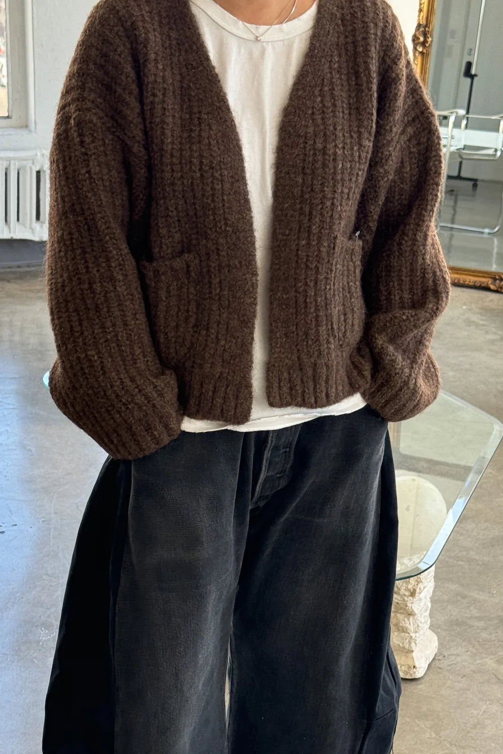 Alpaca Knit Jacket In Wood