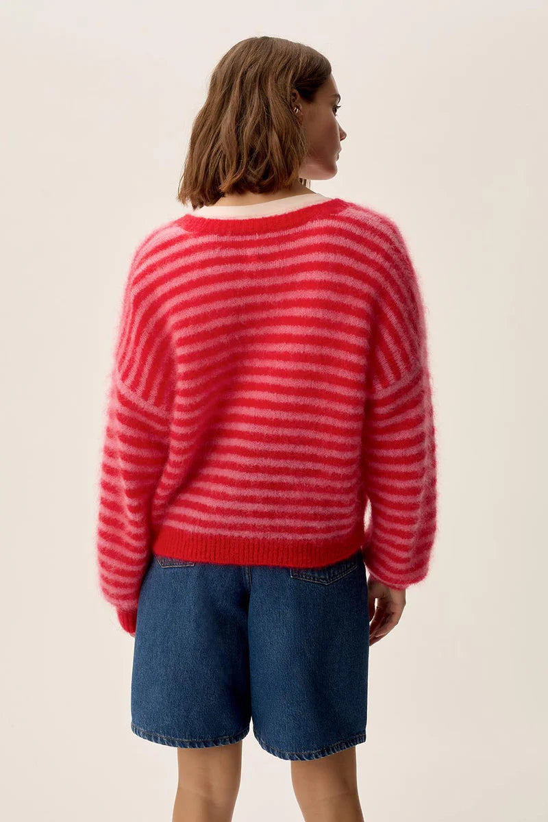 Alvaro Stripe Mohair Cardigan In Bubble & Tomato