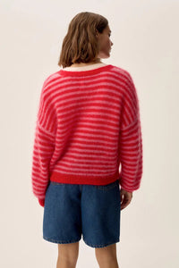 Alvaro Stripe Mohair Cardigan In Bubble & Tomato