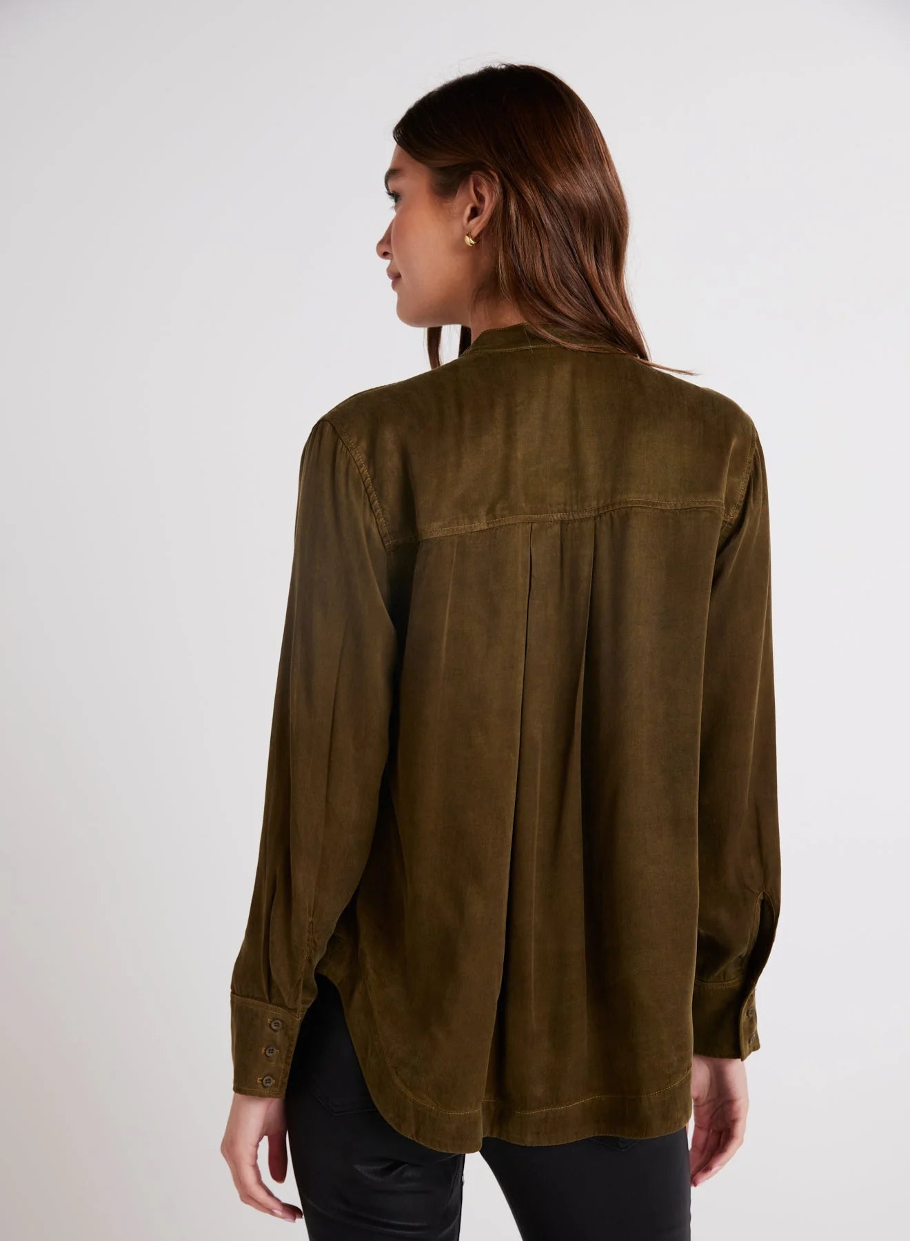 Mandarin Collar Blouse In Autumn Olive