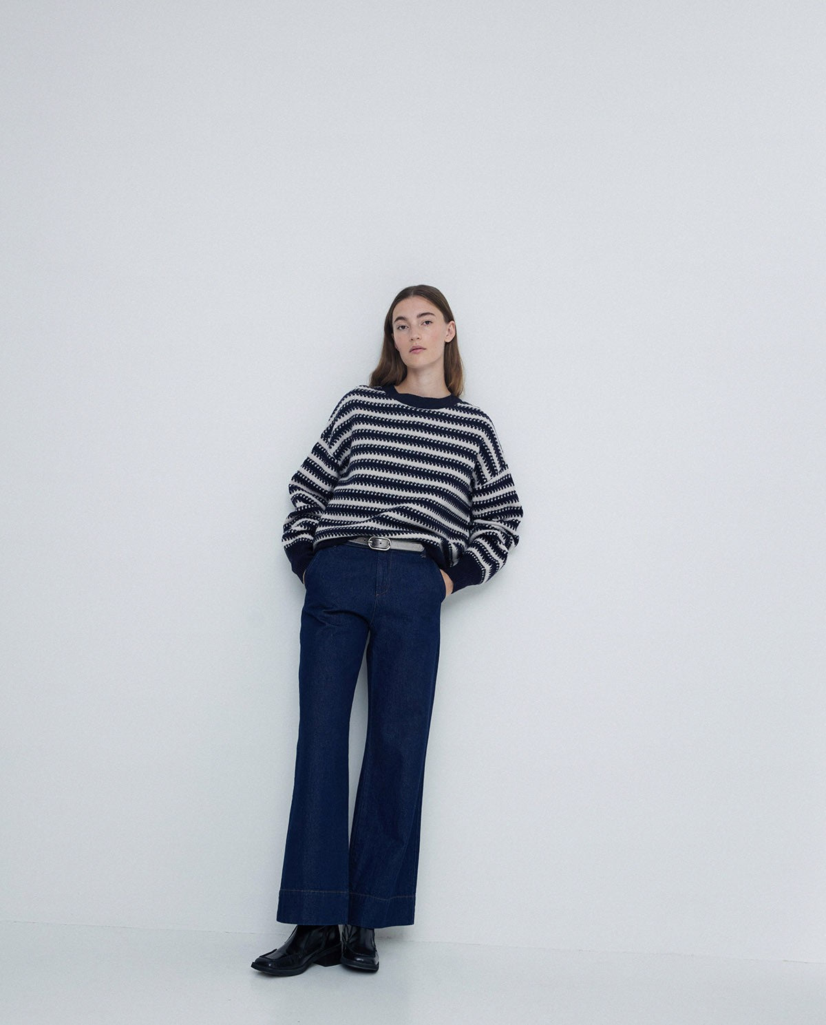 Daffy Stitch Stripe Sweater In Navy