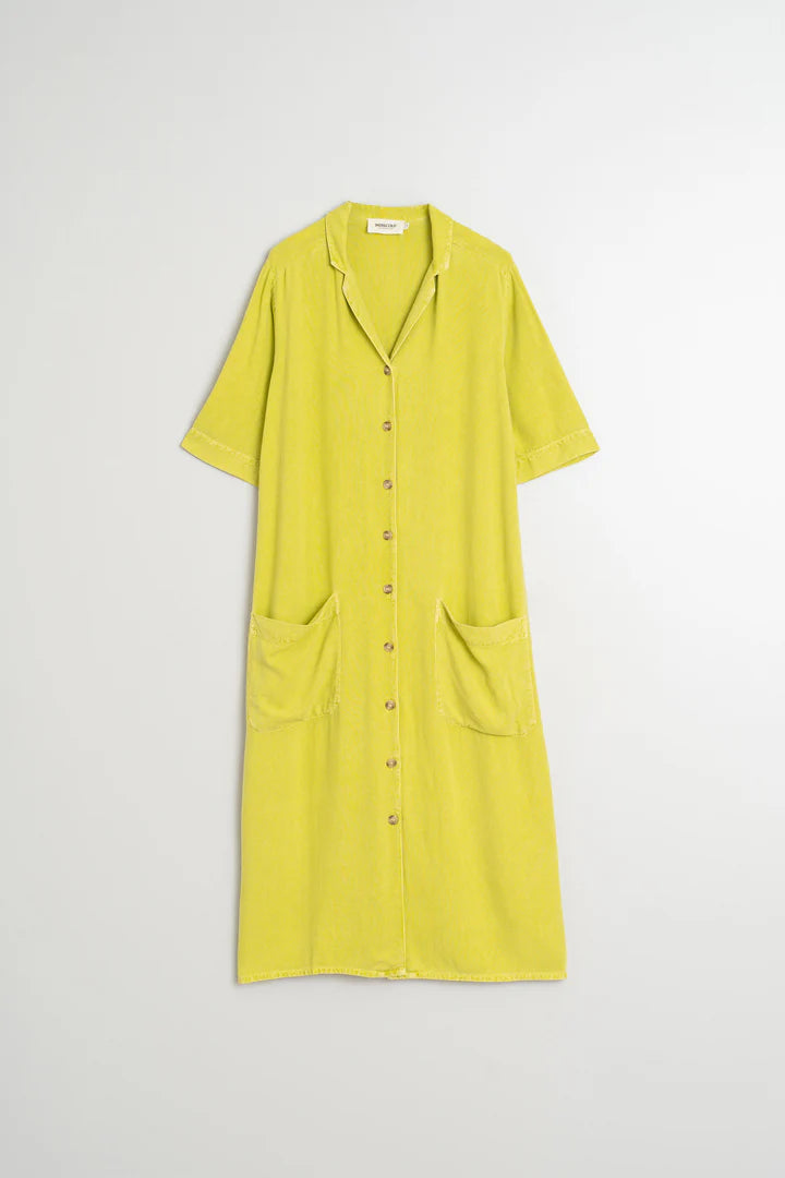 Collared Oversized Shirtdress In Chartreuse