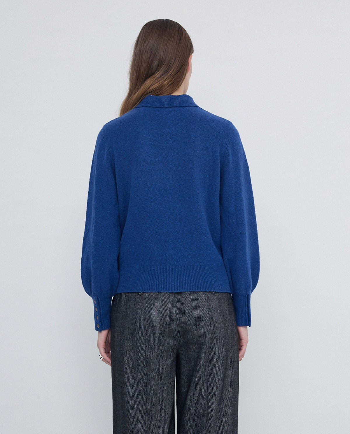 Nina Collared Knit Sweater In Blue