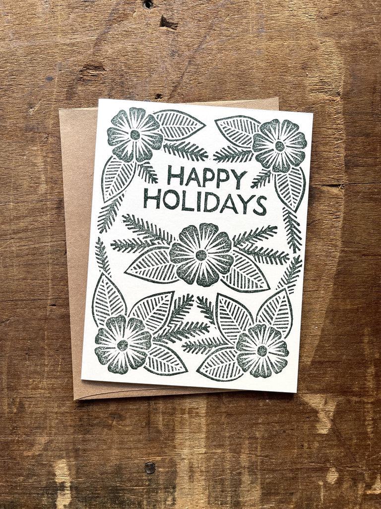 Happy Holidays Block Printed Greeting Card