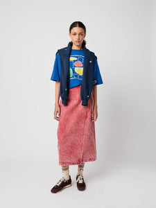 Wrapped Cotton Skirt In Faded Red