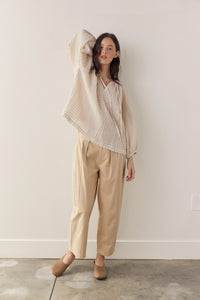 Textured Peasant Blouse in Natural & Solid