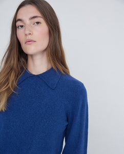 Nina Collared Knit Sweater In Blue