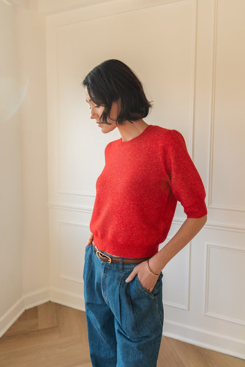 Marisol Knit Top In Heather Red