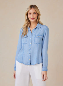Long Sleeve Seamed Shirt In Coastal Wash