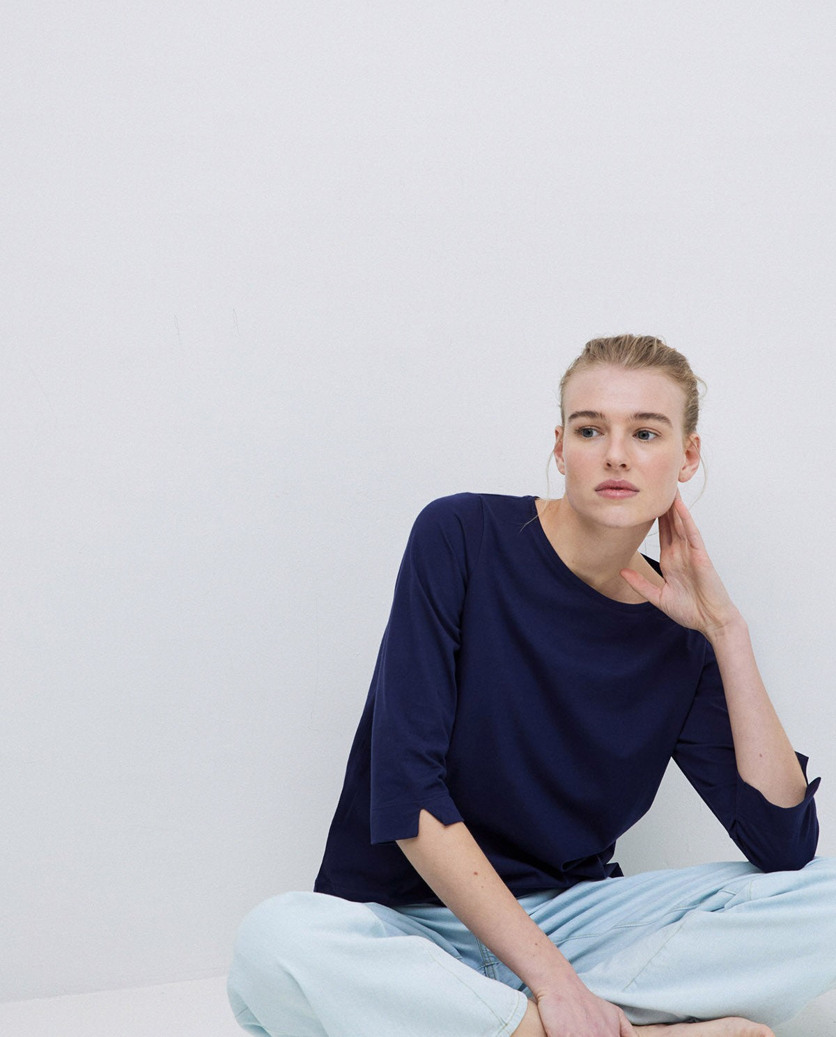 Basic 3/4 Sleeve Shirt In Black