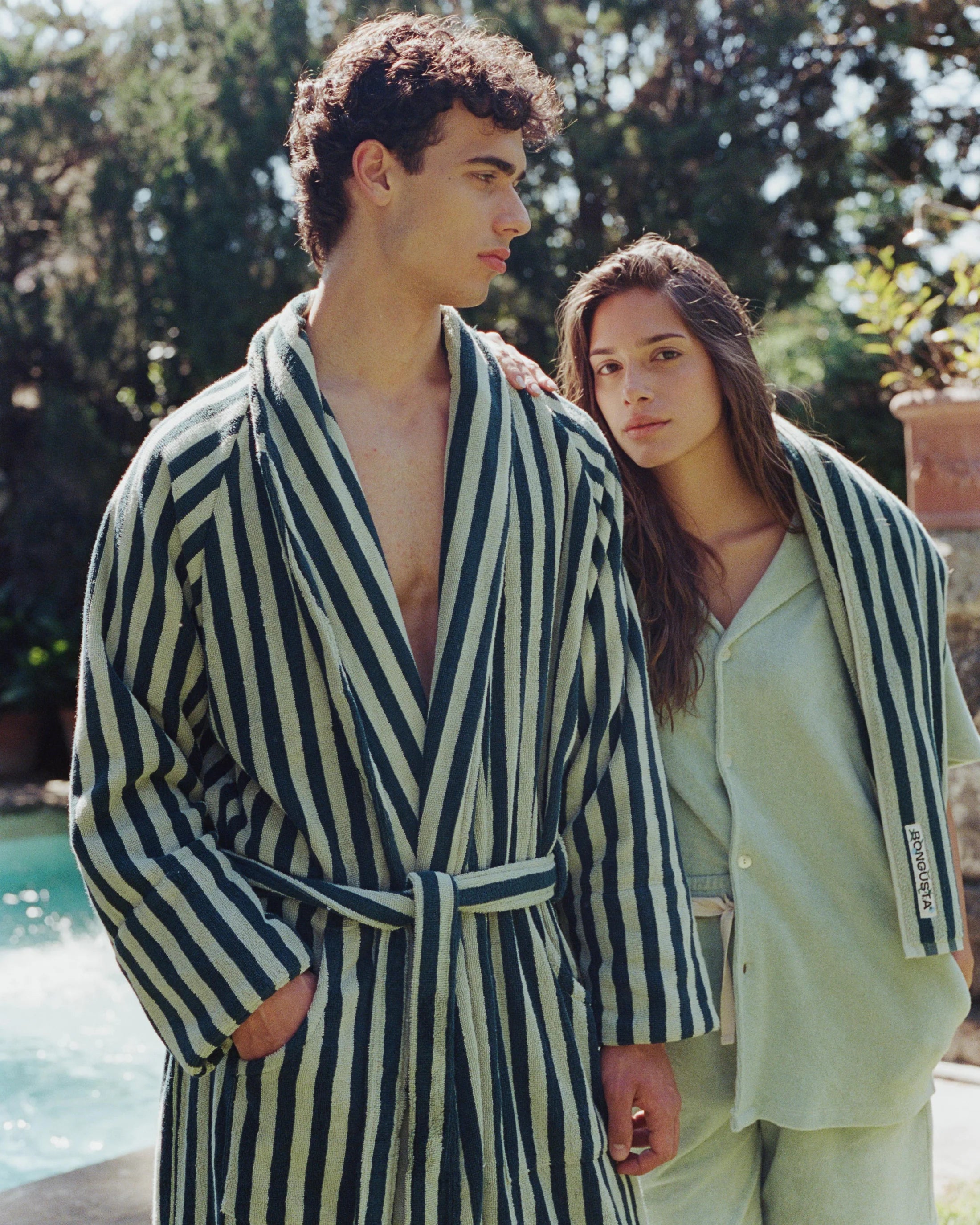 Naram Bathrobe In Sea Foam & Deep Teal