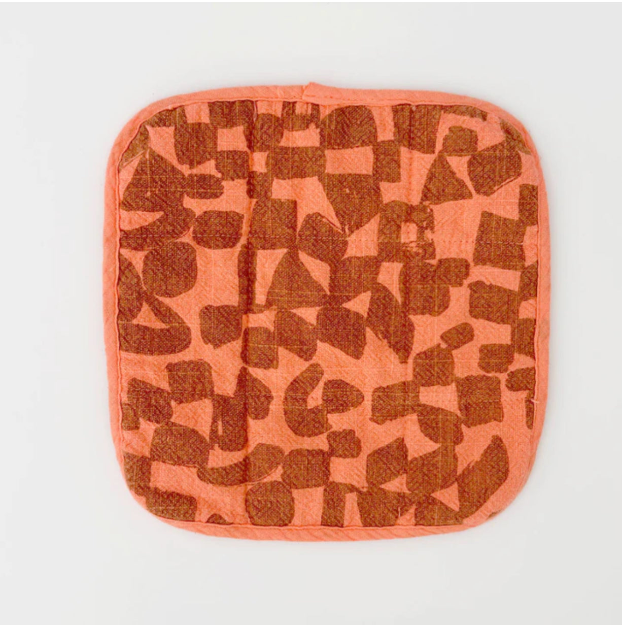 Potholder in Amber Checks and Hot Coral