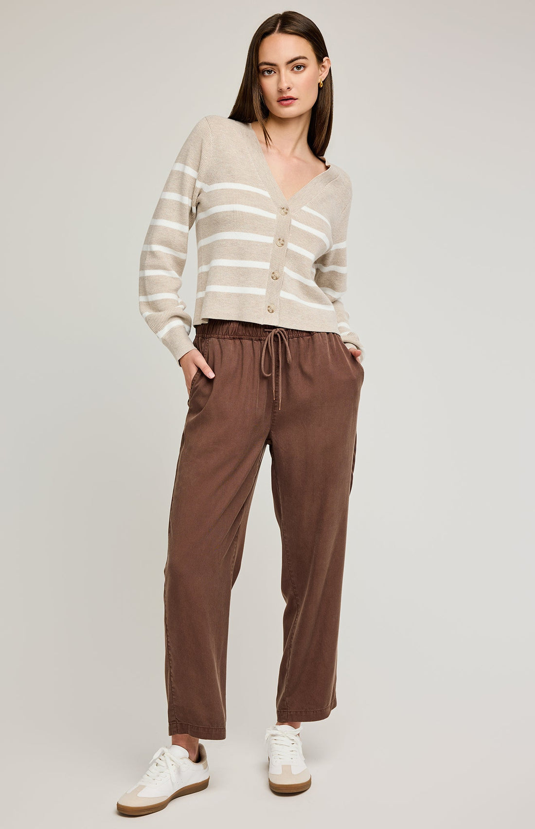 Eden Striped Cardigan In Heather Oat