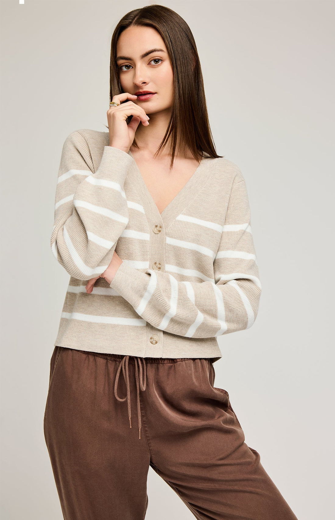 Eden Striped Cardigan In Heather Oat