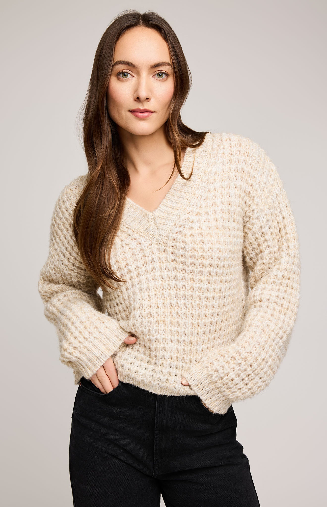 Willow V-Neck Sweater In Heather Oat