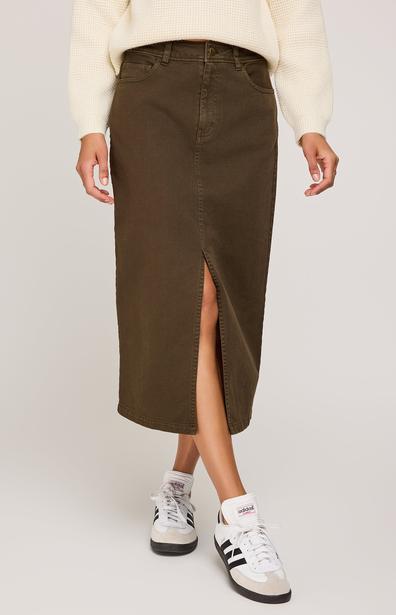 Georgia Midi Denim Skirt In Hemlock