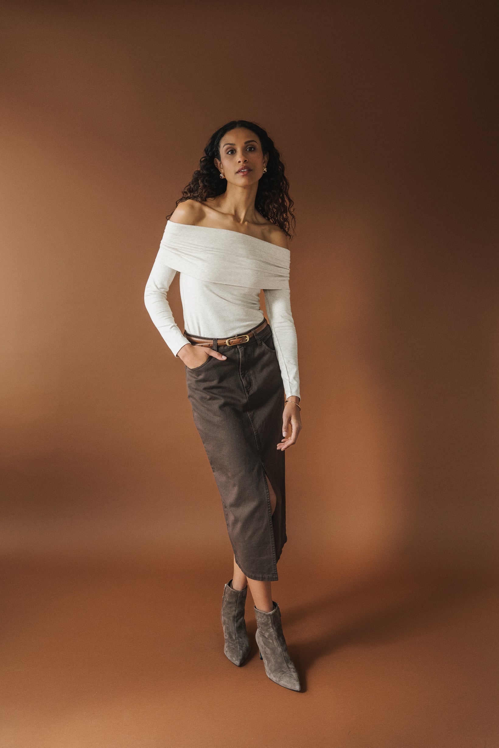 Georgia Midi Denim Skirt In Hemlock