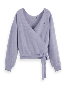 Fuzzy Wrap Cardigan In Lavender