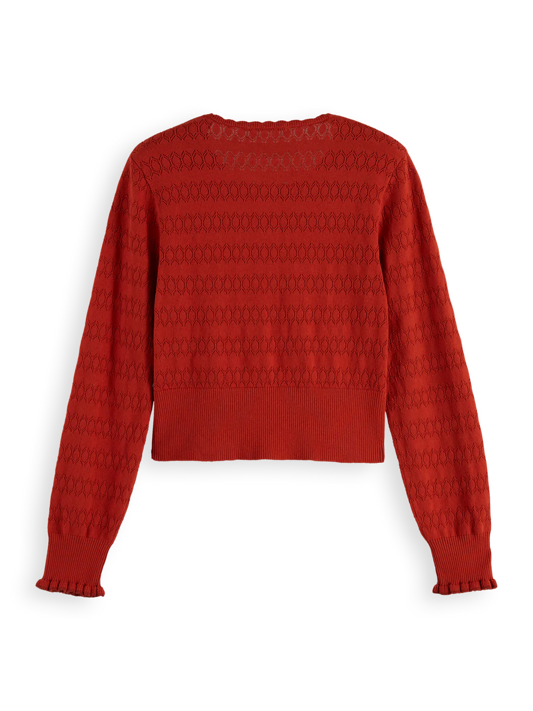 Pointelle Knit Cardigan In Red