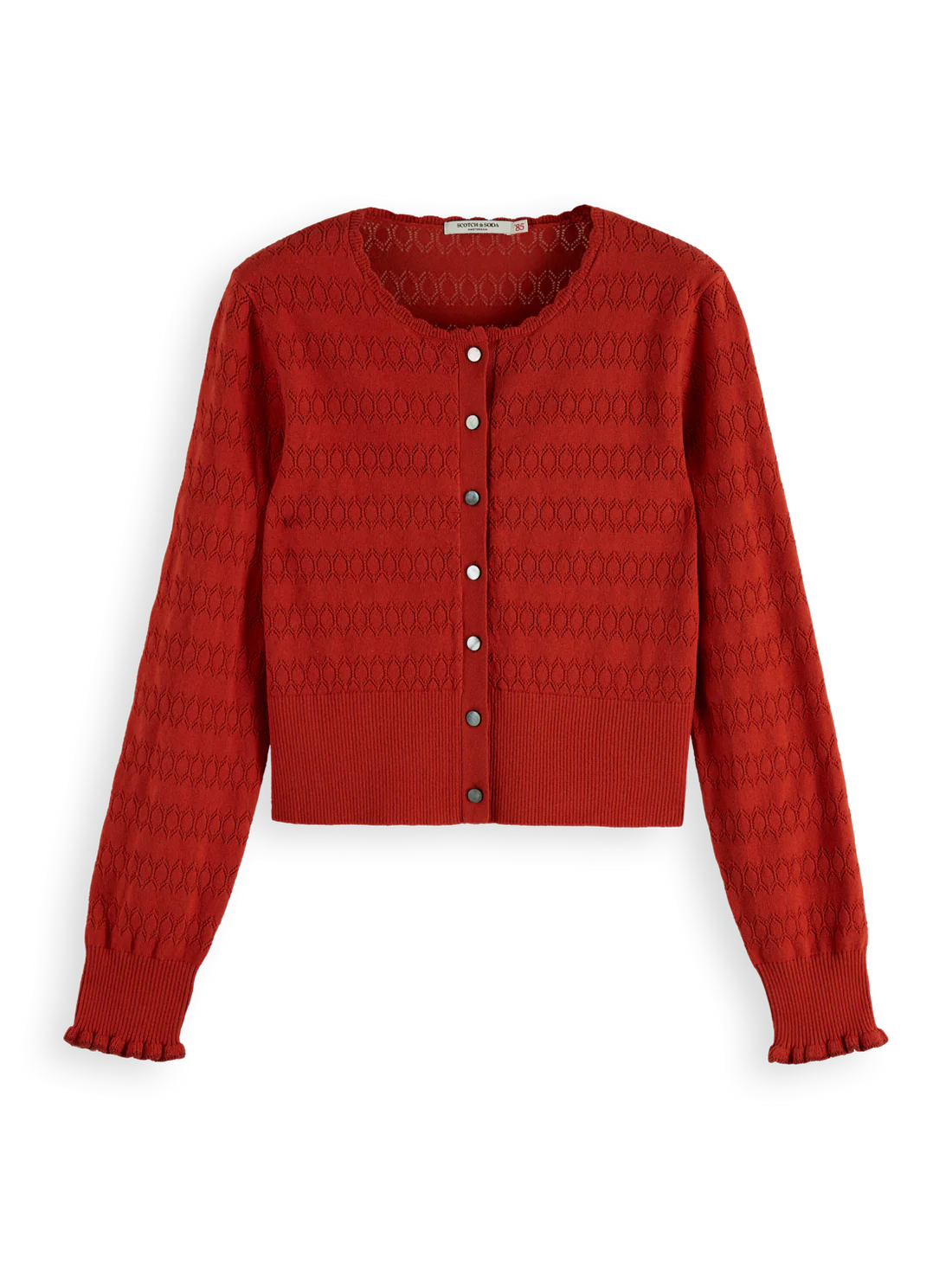 Pointelle Knit Cardigan In Red