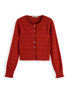 Pointelle Knit Cardigan In Red
