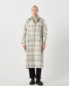 Lissu Wool Trench Coat in Pine Bark Plaid