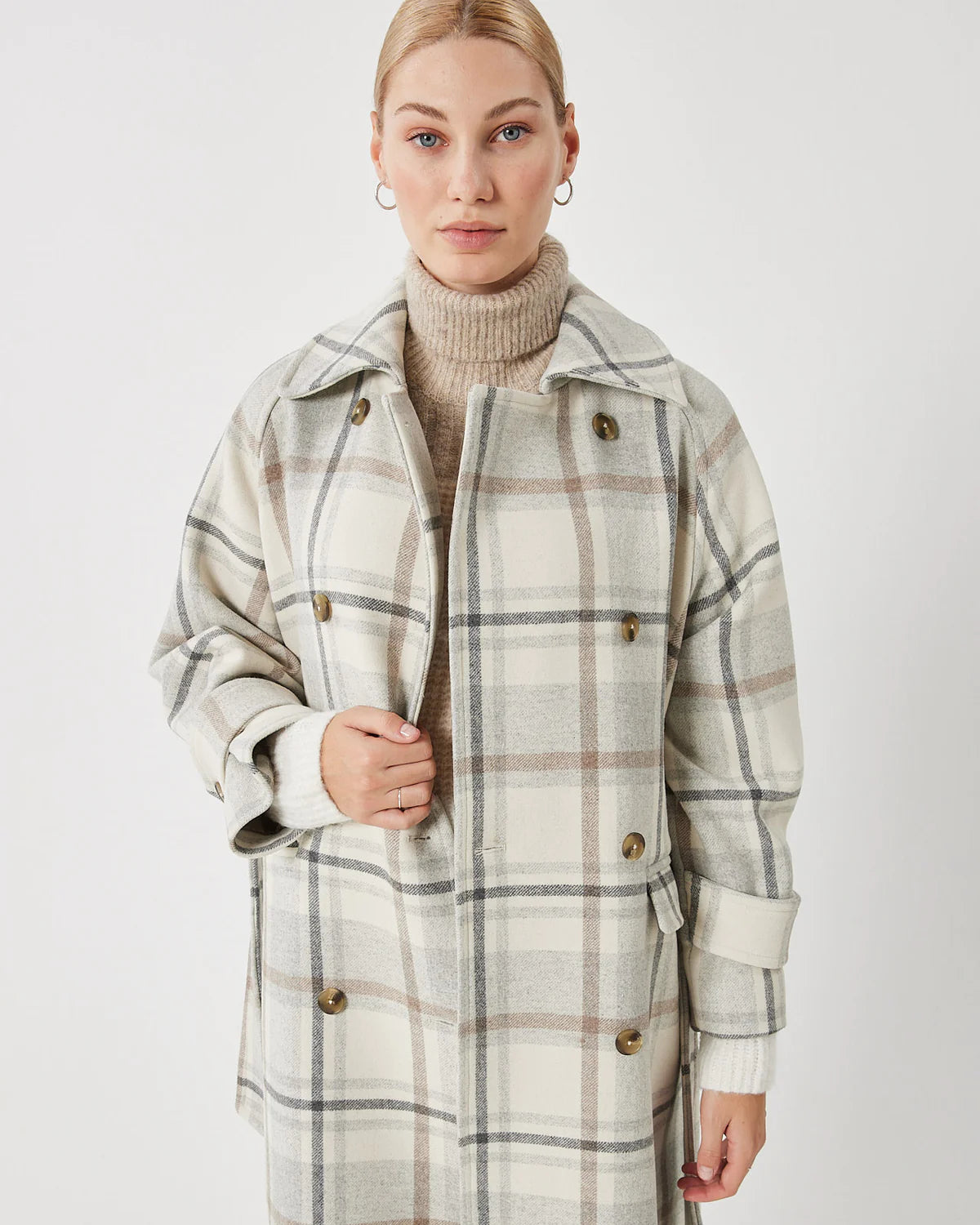 Lissu Wool Trench Coat in Pine Bark Plaid